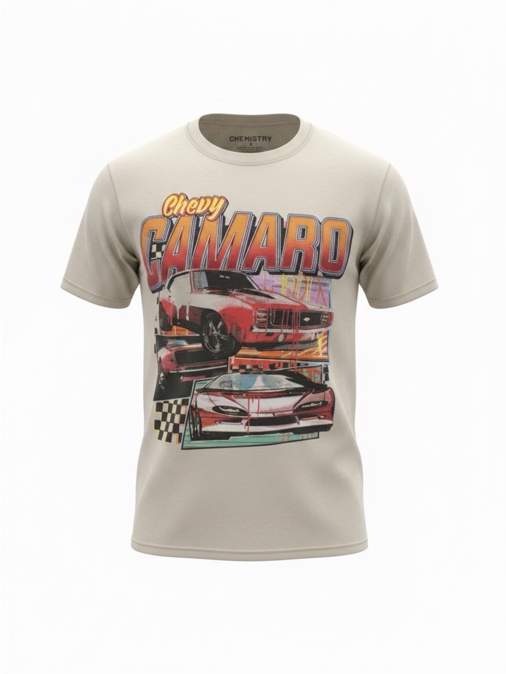 Chemistry Beige Graphic Camaro Tee with Red & Yellow Print